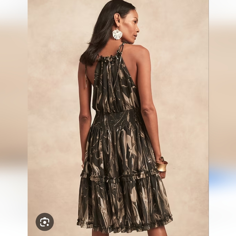 Banana Republic Halter Black & Cream Swirl Dress